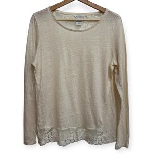 Sundance Linen Lace Back Long Sleeve Blouse Large